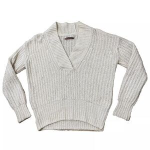 ANTHROPOLOGIE PILCRO Sweater Women Wool Blend Chunky Knit Shawl Neck Cream S